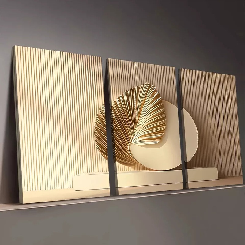 3pcs Modern Minimalist Light Luxury Style Golden Wall Art Set Canvas Framed 50x70cm -  High Quality Print 100% Australian Made Wall Canvas Ready to Hang
