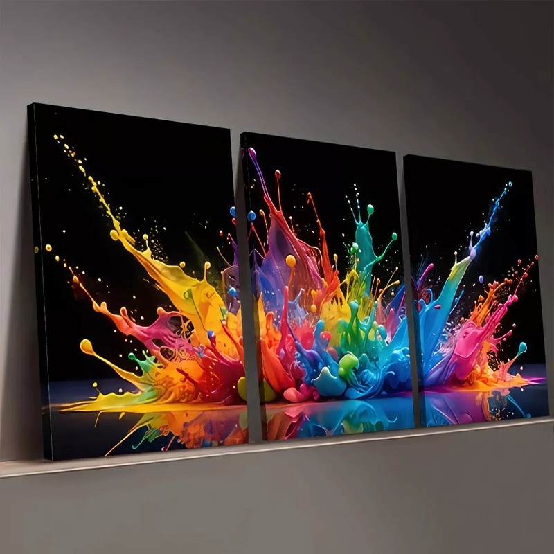 3pcs Modern Style Fashion Color Splash Abstract Wall Art Set Canvas Framed 50x70cm -  High Quality Print 100% Australian Made Wall Canvas Ready to Hang