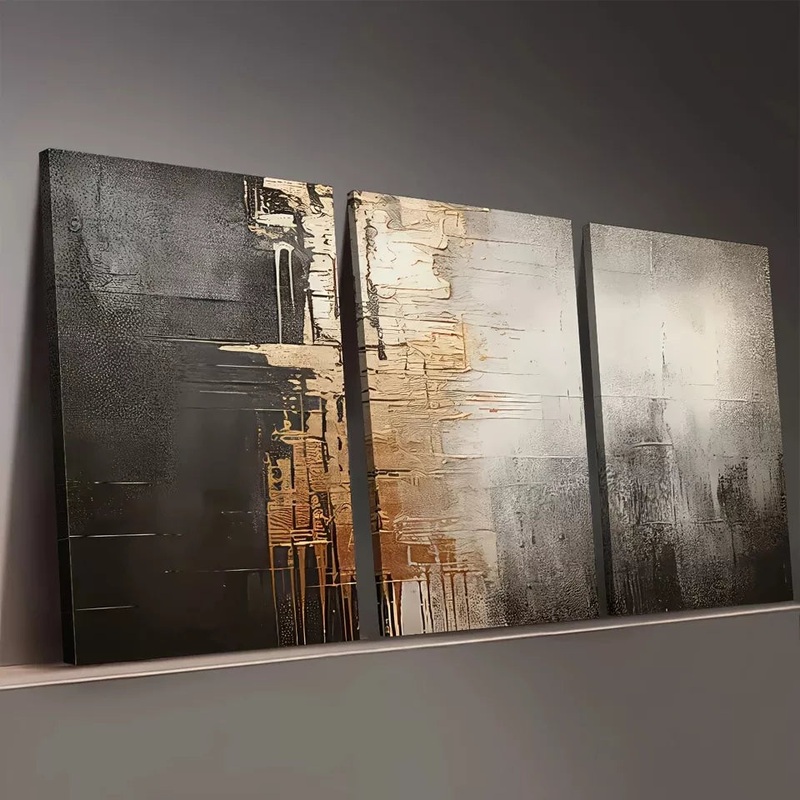 3pcs Modern Style Golden Grey Fashion Abstract Wall Art Set Canvas Framed 50x70cm -  High Quality Print 100% Australian Made Wall Canvas Ready to Hang