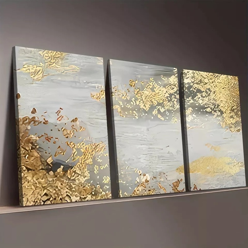 3pcs Modern Style Golden Light Luxury Abstract Wall Art Set Canvas Framed 50x70cm -  High Quality Print 100% Australian Made Wall Canvas Ready to Hang