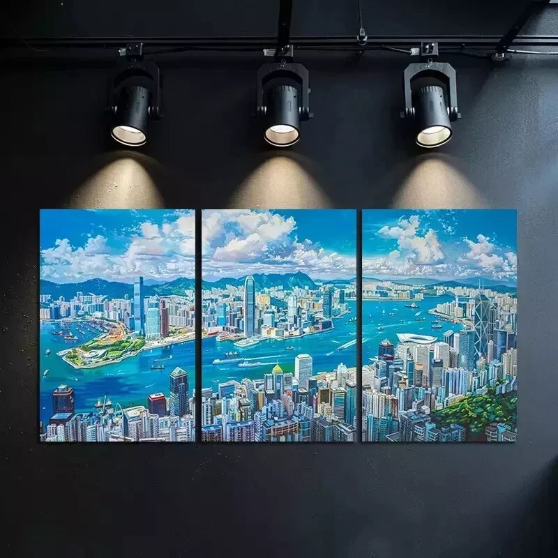 3pcs  Panoramic View of Hong Kong's Skyline View   Wall Art Set Canvas Framed 50x70cm - High Quality Print 100% Australian Made Wall Canvas Ready to Hang