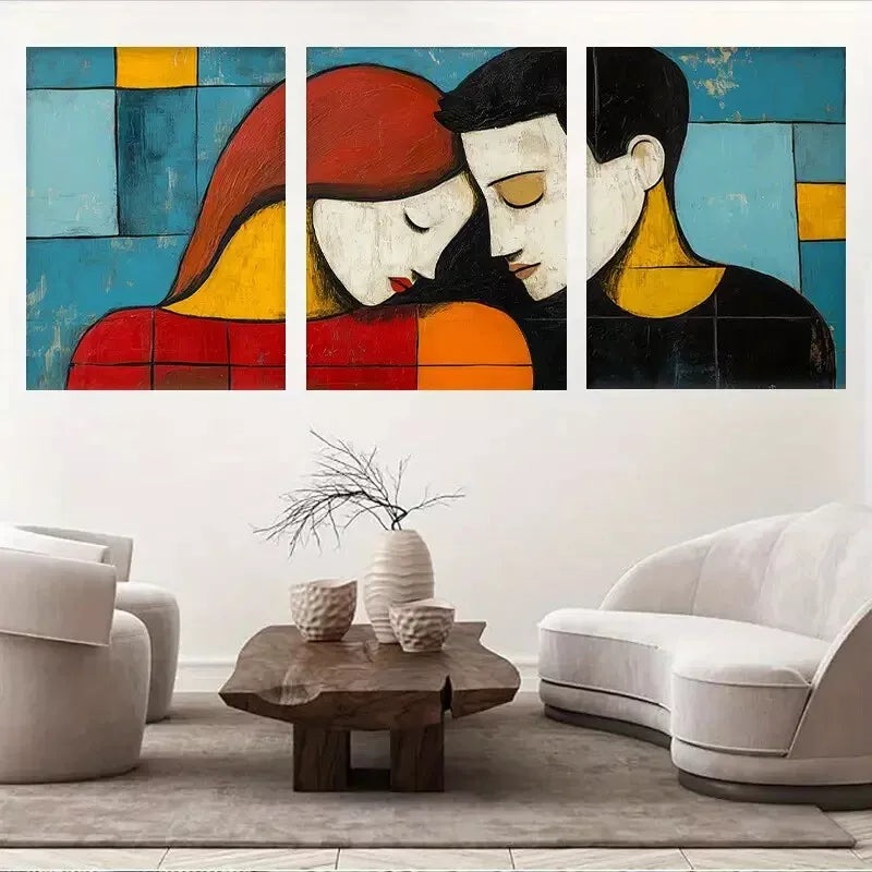 3pcs  Romantic Abstract Geometric Couple Wall Art Set Canvas Framed 50x70cm -  High Quality Print 100% Australian Made Wall Canvas Ready to Hang