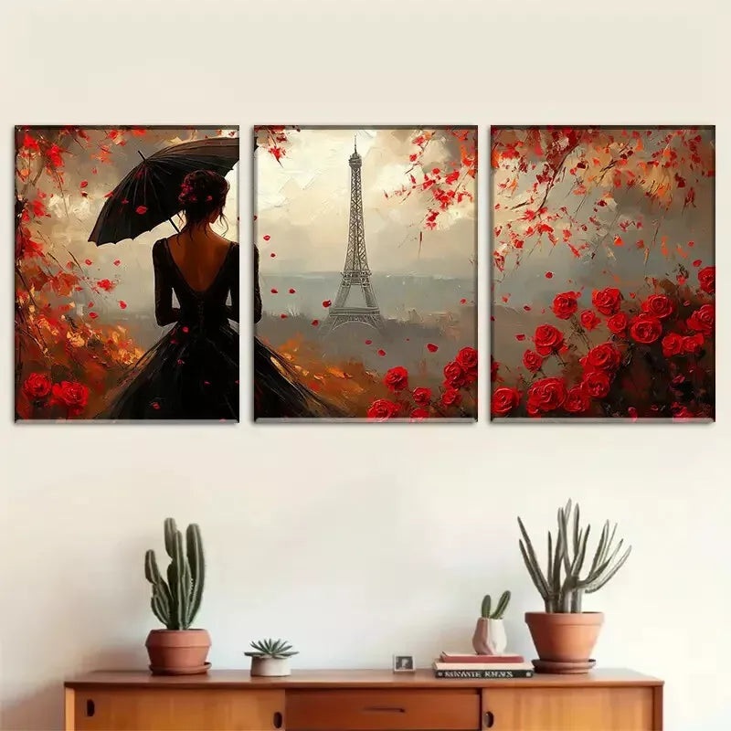 3pcs  Romantic silhouette under the Eiffel Tower Wall Art Set Canvas Framed 50x70cm -  High Quality Print 100% Australian Made Wall Canvas Ready to Hang