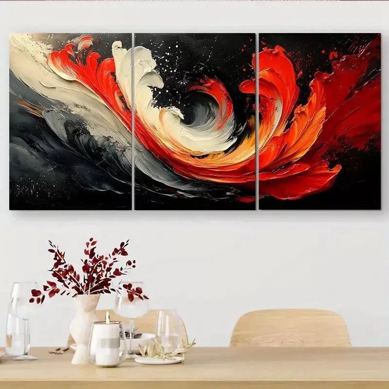3pcs  Vibrant Abstract Vortex Swirl Design Wall Art Set Canvas Framed 50x70cm -  High Quality Print 100% Australian Made Wall Canvas Ready to Hang
