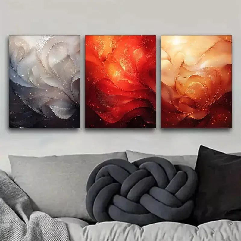 3pcs  Vibrant Swirls in Blue, Red, and Golden Wall Art Set Canvas Framed 50x70cm -  High Quality Print 100% Australian Made Wall Canvas Ready to Hang