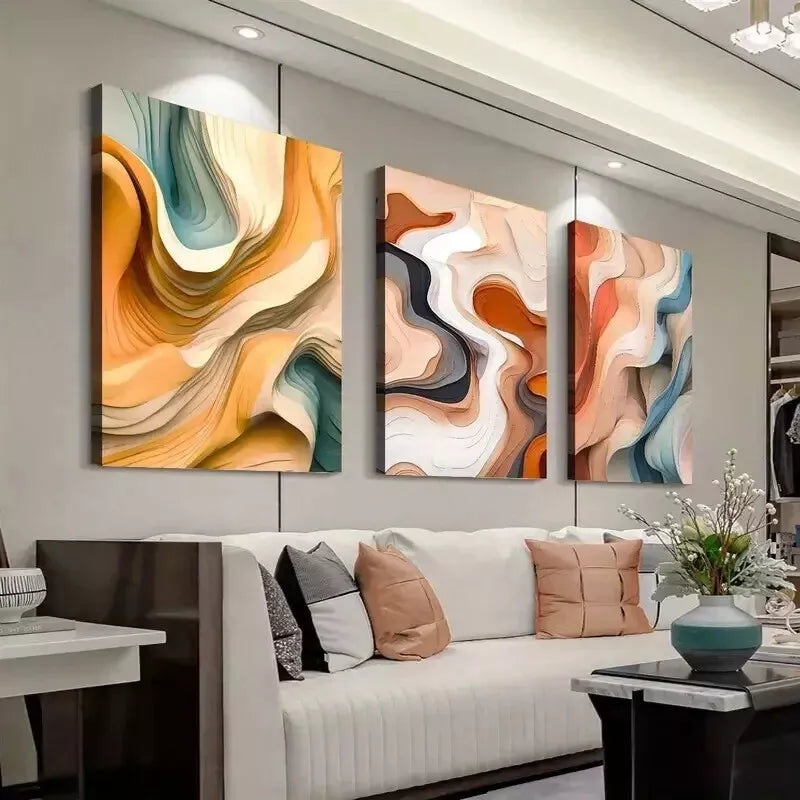 3pcs Abstract Art, Geometric Pattern Wall Art Set Canvas Framed 50x70cm - High Quality Print 100% Australian Made Wall Canvas Ready to Hang