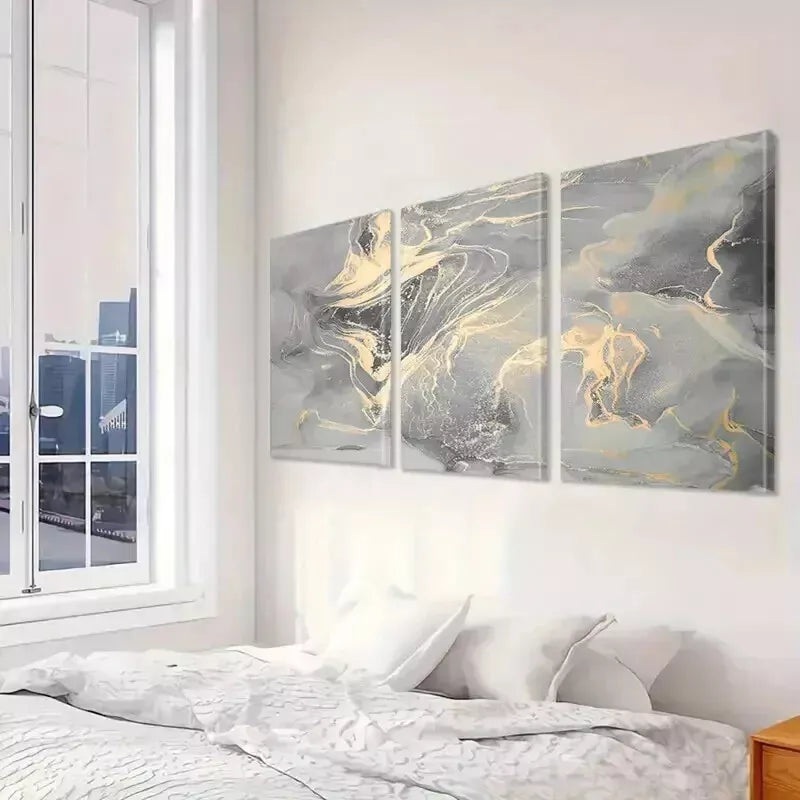 3pcs  Abstract Canvas Artwork, Golden Foil Light Wall Art Set Canvas Framed 50x70cm - High Quality Print 100% Australian Made Wall Canvas Ready to Hang