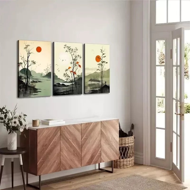 3pcs Abstract Forest Landscape, Natural Scenery  Canvas Wall Art Set Canvas Framed 50x70cm - High Quality Print 100% Australian Made Wall Canvas Ready to Hang