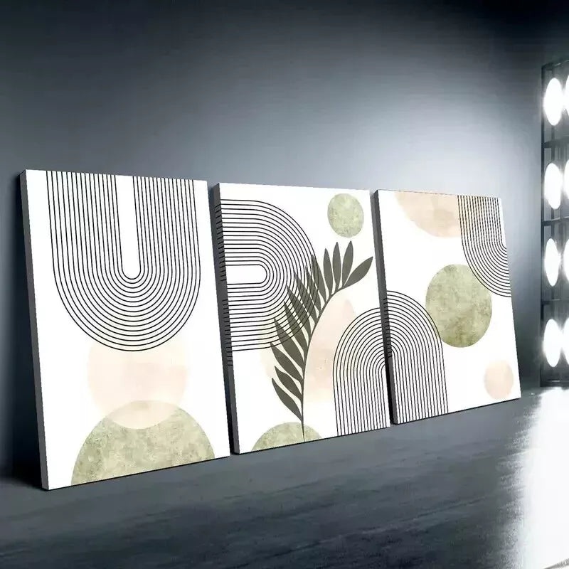 3pcs  abstract gray green geometric line  Canvas Wall Art Set Canvas Framed 50x70cm - High Quality Print 100% Australian Made Wall Canvas Ready to Hang
