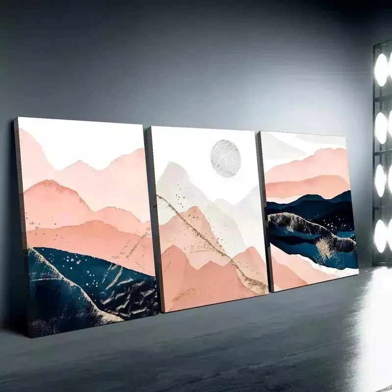 3pcs Abstract Mountain In Shades Of Pink  Wall Art Set Canvas Framed 50x70cm - High Quality Print 100% Australian Made Wall Canvas Ready to Hang