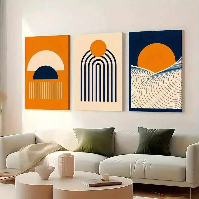 3pcs Abstract Wall Art Bohemian Shapes Wall Art Set Canvas Framed 50x70cm - High Quality Print 100% Australian Made Wall Canvas Ready to Hang