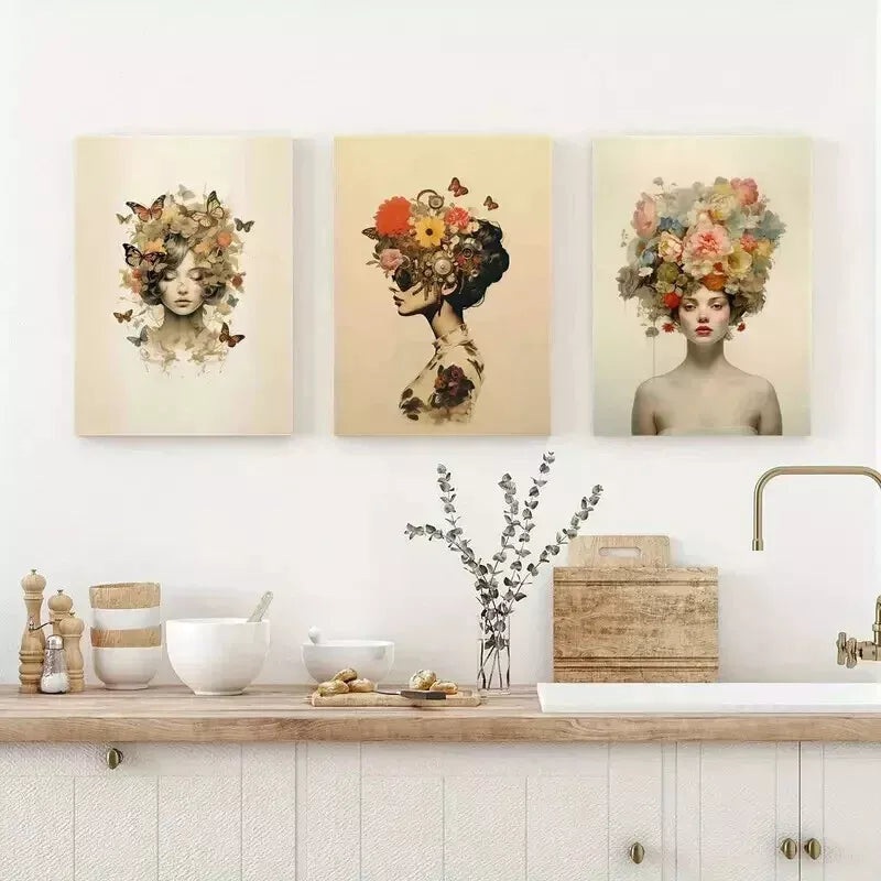 3pcs Abstract Woman & Butterfly  Wall Art Set Canvas Framed 50x70cm - High Quality Print 100% Australian Made Wall Canvas Ready to Hang