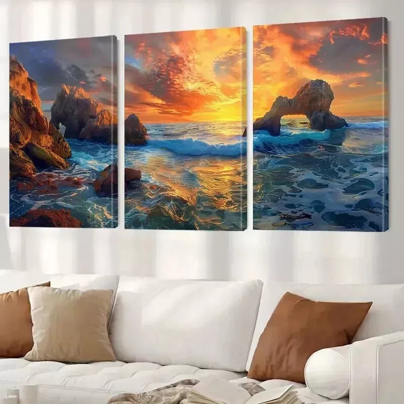 3pcs  Beach & Coconut Trees Wall Art Set Canvas Framed 50x70cm - High Quality Print 100% Australian Made Wall Canvas Ready to Hang