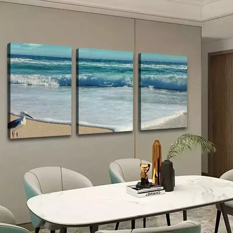 3pcs Bird Beach Ocean Wall Art Set Canvas Framed 50x70cm - High Quality Print 100% Australian Made Wall Canvas Ready to Hang