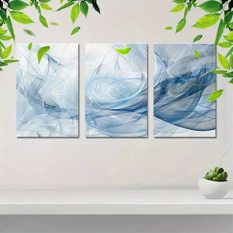 3pcs Blue Swirl Canvas Wall Art Set Canvas Framed 50x70cm - High Quality Print 100% Australian Made Wall Canvas Ready to Hang
