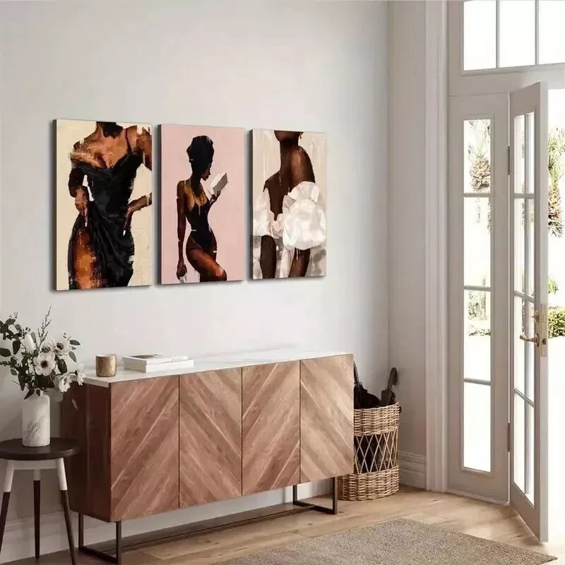 3pcs Boho Black Women Fashion Wall Art Set Canvas Framed 50x70cm - High Quality Print 100% Australian Made Wall Canvas Ready to Hang