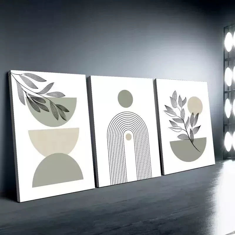 3pcs   Boho Chic Sage Green Modern Abstract Geometr Wall Art Set Canvas Framed 50x70cm - High Quality Print 100% Australian Made Wall Canvas Ready to Hang