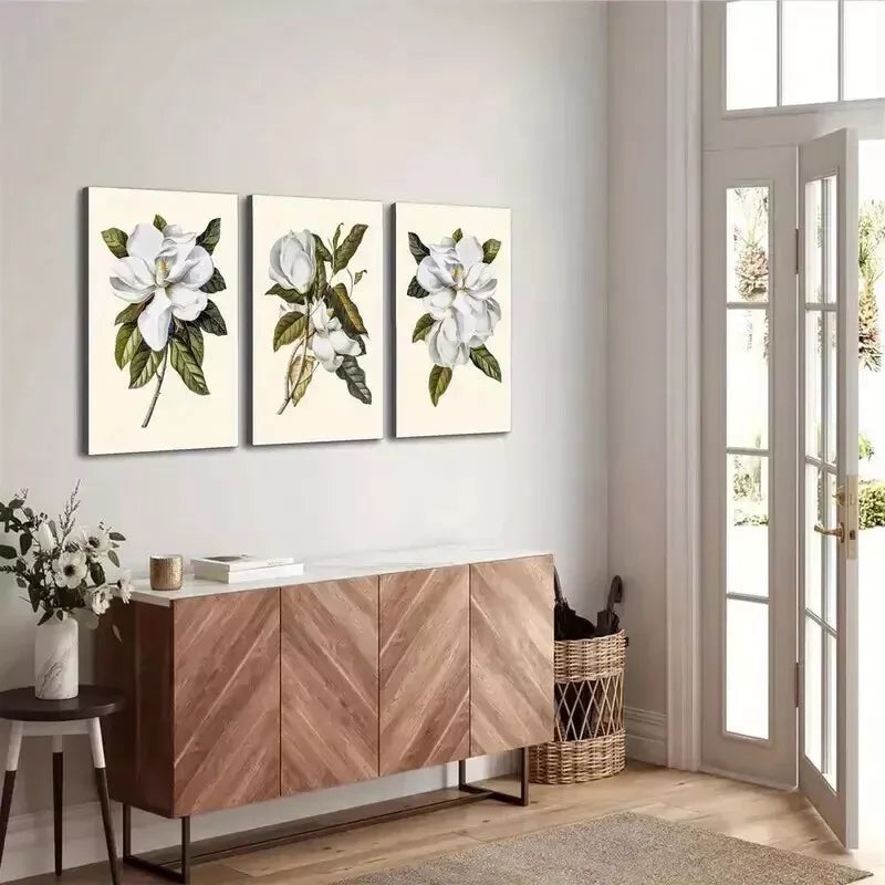 3pcs Botanical Floral Art Prints  Wall Art Set Canvas Framed 50x70cm - High Quality Print 100% Australian Made Wall Canvas Ready to Hang
