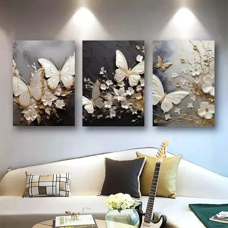3pcs Butterfly Abstract Wall Art Set Canvas Framed 50x70cm - High Quality Print 100% Australian Made Wall Canvas Ready to Hang