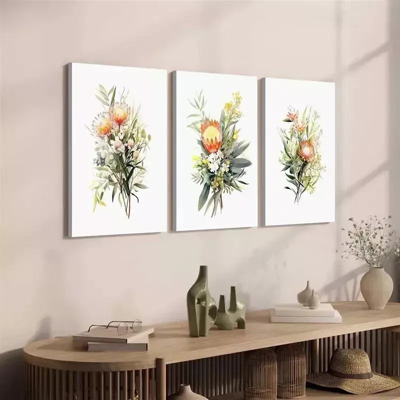 3pcs Classic, Modern Bohemian Floral Wall Art Set Canvas Framed 50x70cm - High Quality Print 100% Australian Made Wall Canvas Ready to Hang
