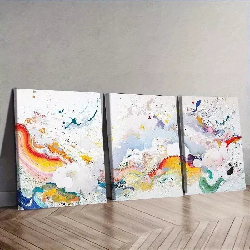 3pcs Colorful Paint Splash Wall Art Set Canvas Framed 50x70cm - High Quality Print 100% Australian Made Wall Canvas Ready to Hang