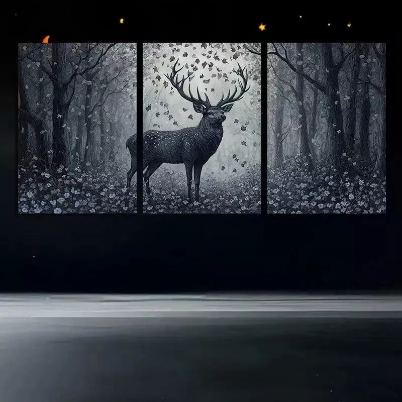 3pcs Forest Deer Photograph Wall Art Set Canvas Framed 50x70cm - High Quality Print 100% Australian Made Wall Canvas Ready to Hang