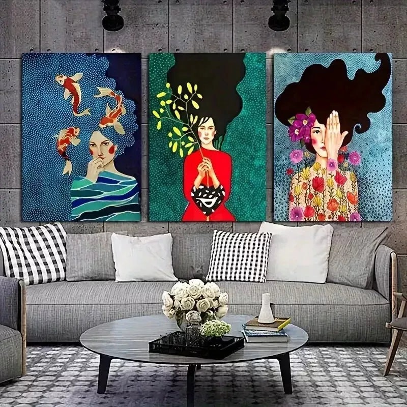 3pcs Girl Wall Art Colorful Fashion Woman Abstract Canvas Prints Canvas Wall Art Set Canvas Framed 50x70cm - High Quality Print 100% Australian Made Wall Canvas Ready to Hang