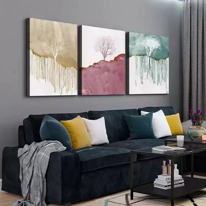 3pcs  Golden, Red and Green Abstract Tree Wall Art Set Canvas Framed 50x70cm - High Quality Print 100% Australian Made Wall Canvas Ready to Hang