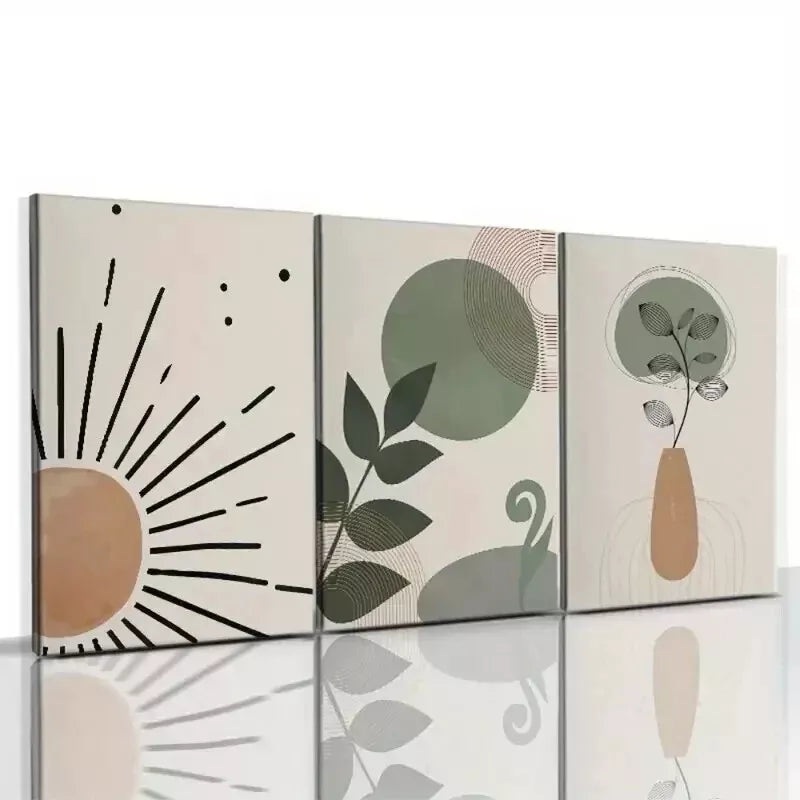 3pcs Green Bohemian Abstract Wall Art Set Canvas Framed 50x70cm - High Quality Print 100% Australian Made Wall Canvas Ready to Hang