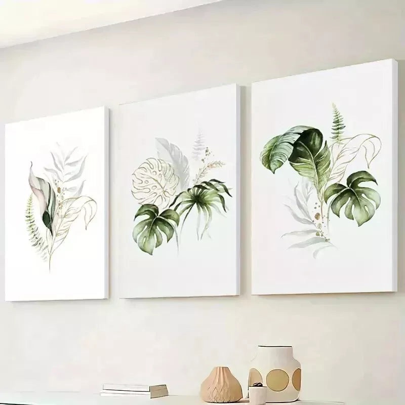 3pcs  Green Botanical  Wall Art Set Canvas Framed 50x70cm - High Quality Print 100% Australian Made Wall Canvas Ready to Hang