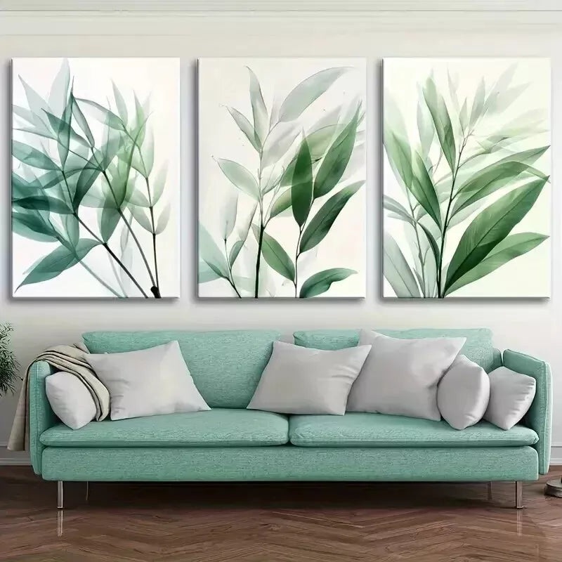 3pcs  Green Plant Leaves Wall Art Set Canvas Framed 50x70cm - High Quality Print 100% Australian Made Wall Canvas Ready to Hang