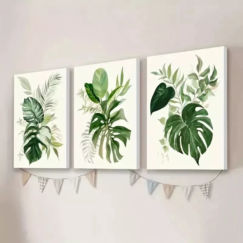 3pcs Green Tropical Plant Flora   Wall Art Set Canvas Framed 50x70cm - High Quality Print 100% Australian Made Wall Canvas Ready to Hang