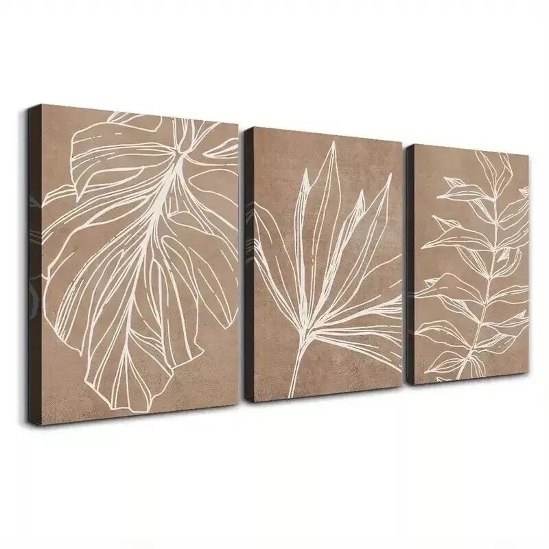 3pcs Leaf   Wall Art Set Canvas Framed 50x70cm - High Quality Print 100% Australian Made Wall Canvas Ready to Hang