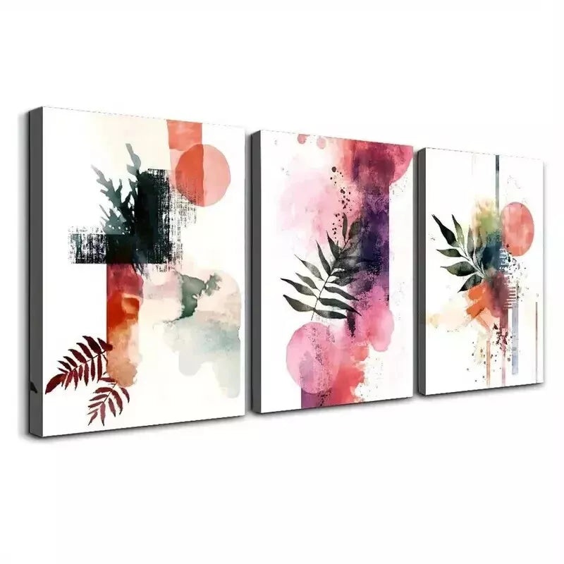 3pcs  Leaves, geometric, abstract Wall Art Set Canvas Framed 50x70cm - High Quality Print 100% Australian Made Wall Canvas Ready to Hang