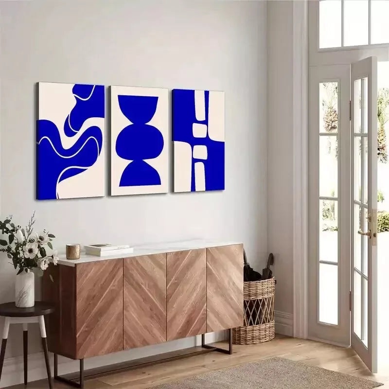 3pcs  Minimalist Abstract Art, Bright Blue Canvas Wall Art Set Canvas Framed 50x70cm - High Quality Print 100% Australian Made Wall Canvas Ready to Hang