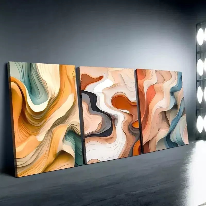 3pcs Modern Abstract Art, Geometric Pattern, Wall Art Set Canvas Framed 50x70cm - High Quality Print 100% Australian Made Wall Canvas Ready to Hang