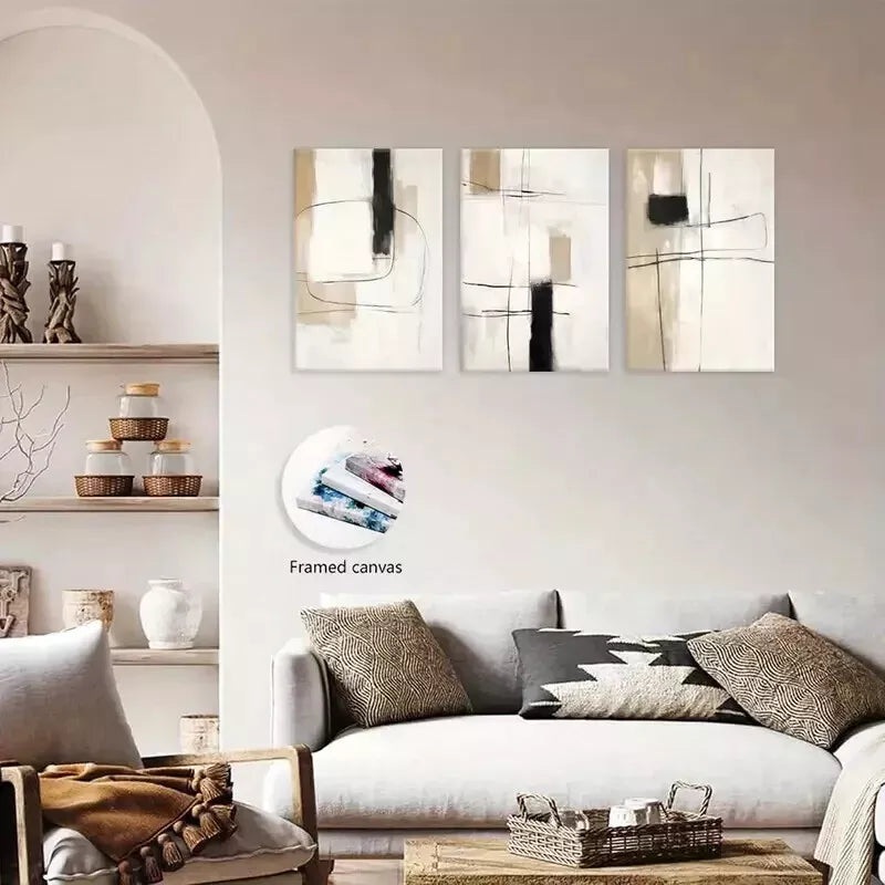 3pcs Modern Abstract Wall Art, Minimalist Cloth   Wall Art Set Canvas Framed 50x70cm - High Quality Print 100% Australian Made Wall Canvas Ready to Hang