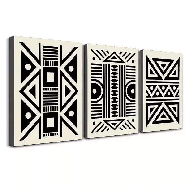 3pcs Modern Black and White Geometric  Wall Art Set Canvas Framed 50x70cm - High Quality Print 100% Australian Made Wall Canvas Ready to Hang