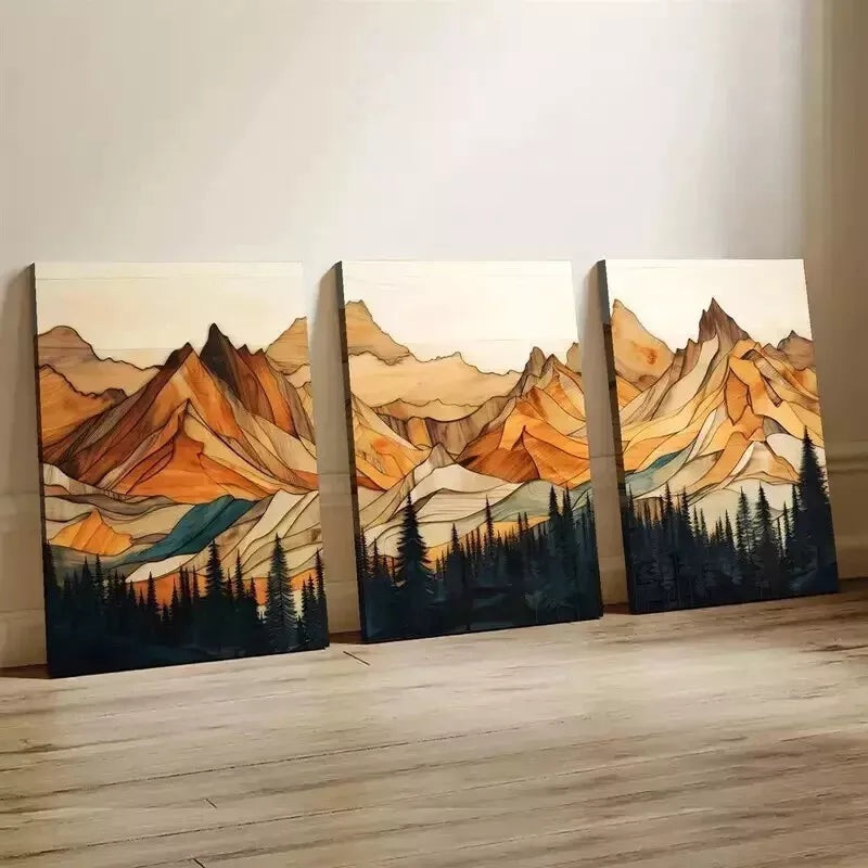 3pcs  Mountain Forest Landscape Wall Art Set Canvas Framed 50x70cm - High Quality Print 100% Australian Made Wall Canvas Ready to Hang