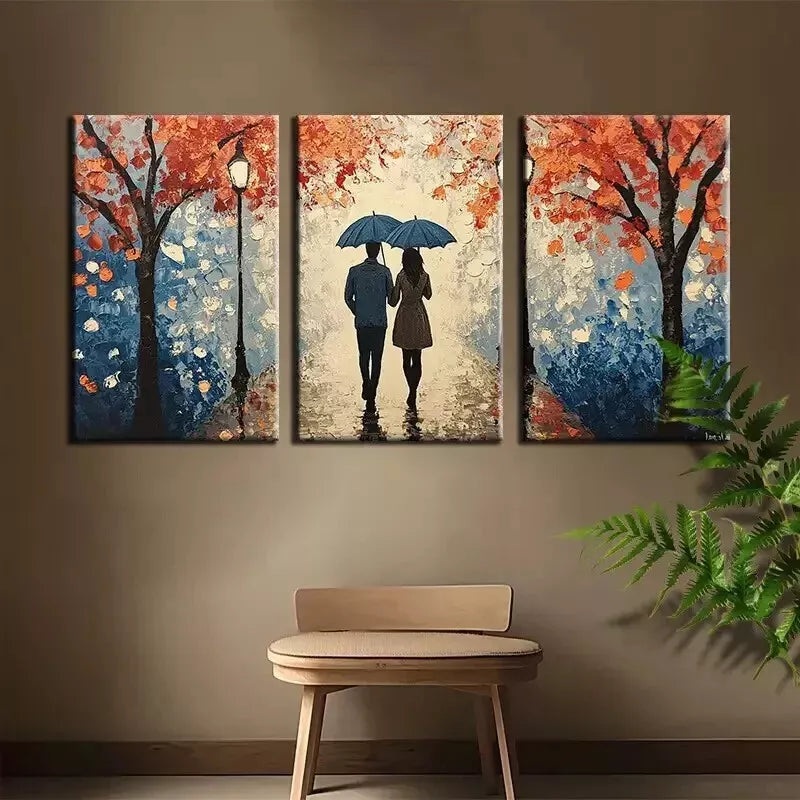 3pcs  Romantic Rainy Day Scene Wall Art Set - Modern Brown Tree Wall Art Set Canvas Framed 50x70cm - High Quality Print 100% Australian Made Wall Canvas Ready to Hang