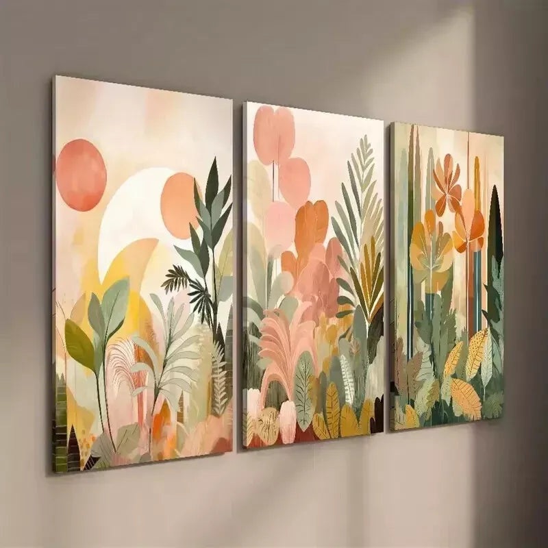 3pcs  Tropical Jungle & Botanical Abstracts Wall Art Set Canvas Framed 50x70cm - High Quality Print 100% Australian Made Wall Canvas Ready to Hang
