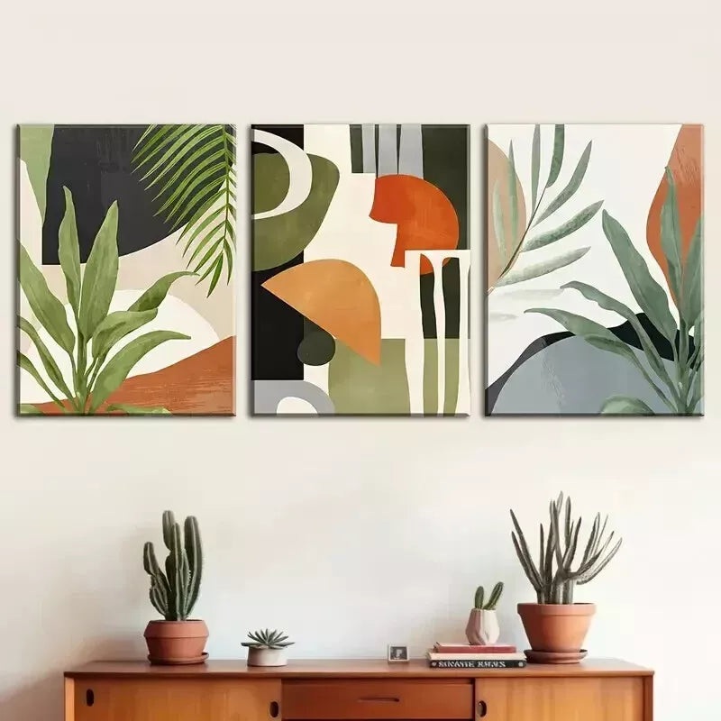 3pcs  Tropical Plant Abstract Landscape Wall Art Set Canvas Framed 50x70cm - High Quality Print 100% Australian Made Wall Canvas Ready to Hang