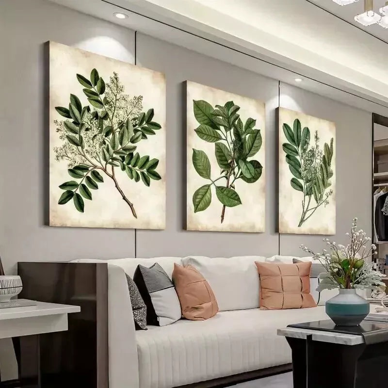 3pcs  Vintage Leaves Canvas Wall Art Set Canvas Framed 50x70cm - High Quality Print 100% Australian Made Wall Canvas Ready to Hang