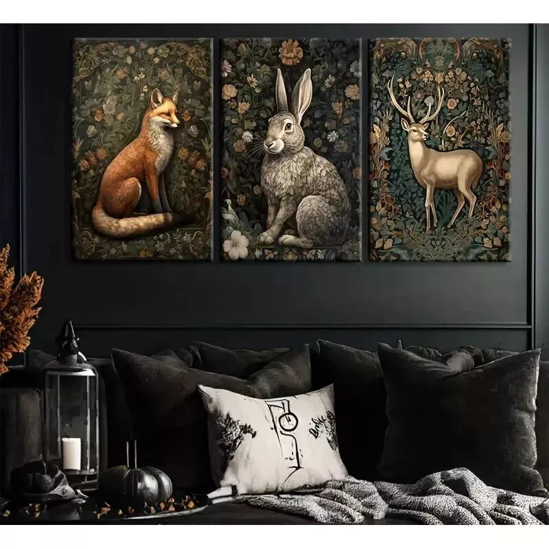 3pcs  William Morris Animal Canvas Wall Art Set Canvas Framed 50x70cm - High Quality Print 100% Australian Made Wall Canvas Ready to Hang