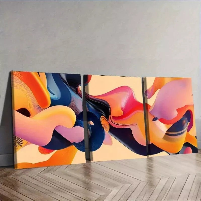 3pcs Abstract Fluid Shapes Wall Art Set Canvas Framed 50x70cm - High Quality Print 100% Australian Made Wall Canvas Ready to Hang