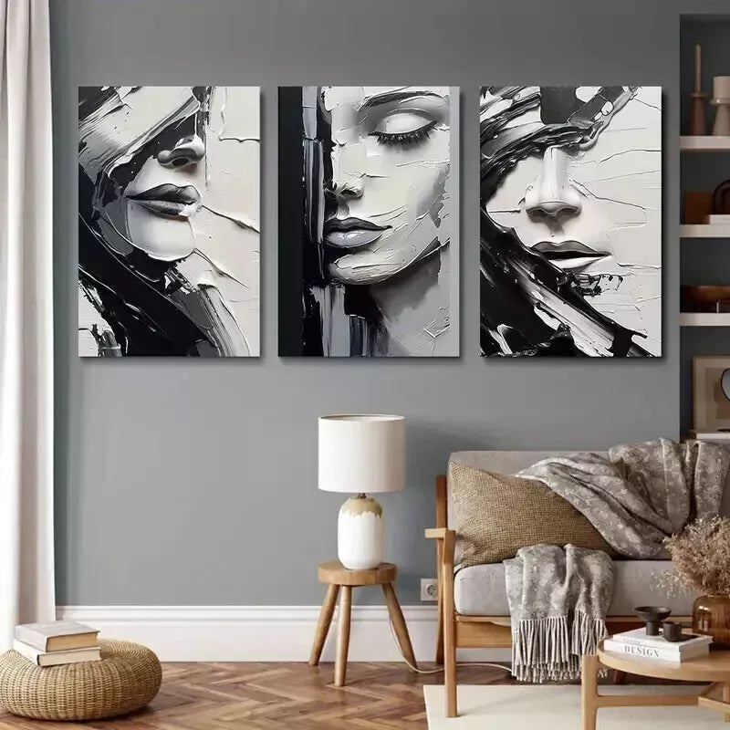 3pcs Abstract Minimalism Black and White Lines  Wall Art Set Canvas Framed 50x70cm - High Quality Print 100% Australian Made Wall Canvas Ready to Hang