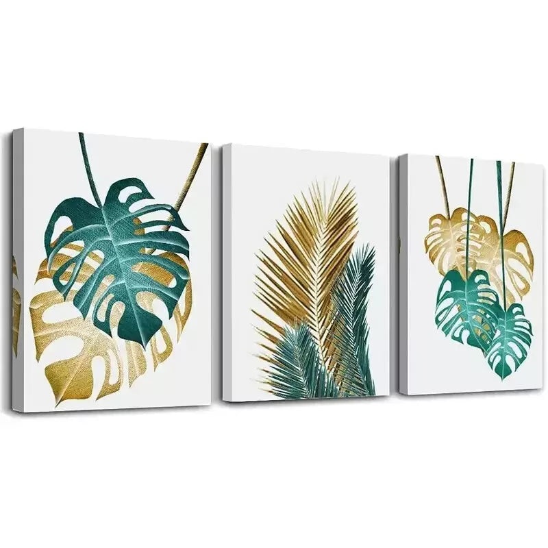 3pcs Abstract Painting Leaf  Wall Art Set Canvas Framed 50x70cm - High Quality Print 100% Australian Made Wall Canvas Ready to Hang