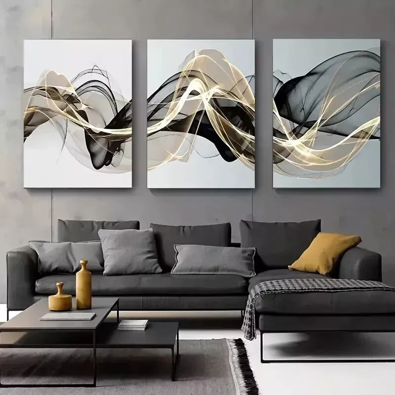 3pcs Abstract Ribbon Painting Wall Art Set Canvas Framed 50x70cm - High Quality Print 100% Australian Made Wall Canvas Ready to Hang