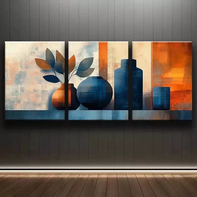 3pcs Abstract Vase Wall Art Set Canvas Framed 50x70cm - High Quality Print 100% Australian Made Wall Canvas Ready to Hang