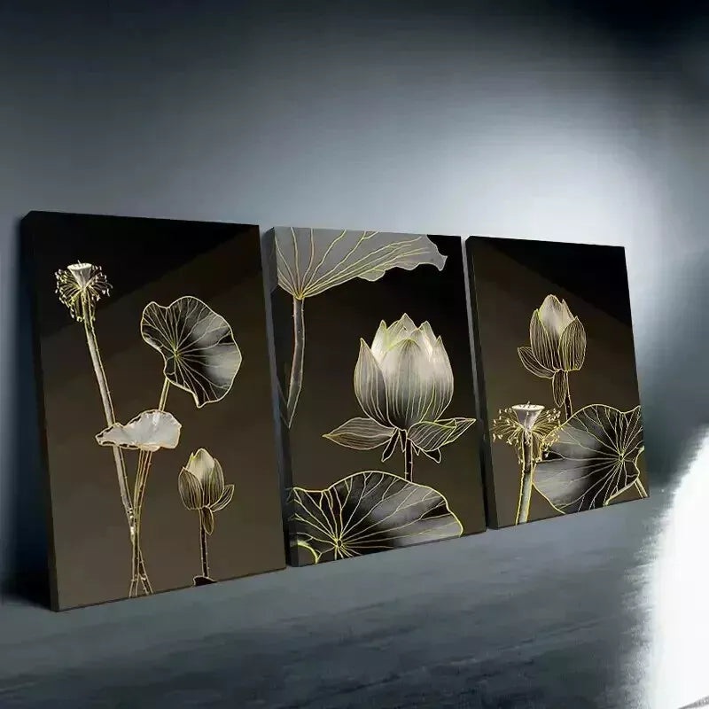 3pcs Abstract Wall Art Lotus Flower Wall Art Set Canvas Framed 50x70cm - High Quality Print 100% Australian Made Wall Canvas Ready to Hang